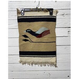 2-Vintage Handwoven Southwest Wool Bird Textile Wall Hanging Tan Burgundy 20x14